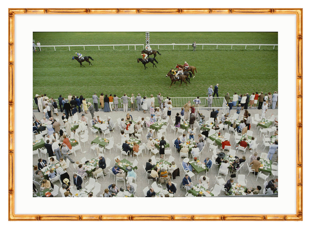 Vintage Slim Aarons 'Racing At Baden-Baden' Gold Bamboo Framed Print